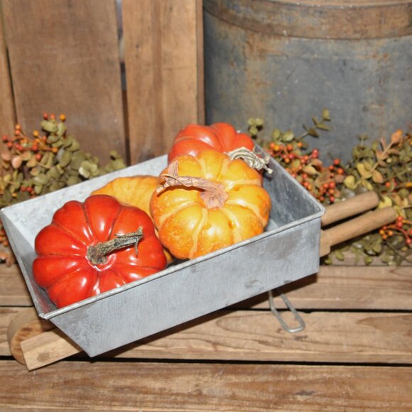 NEW Galvanized Metal & Wood Fall Farmhouse Wheelbarrow Decor Box - Picture 4 of 11
